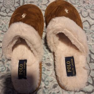 Polo by Ralph Lauren Brown Suede-Look Kids Faux-Shearling Slip-Ons